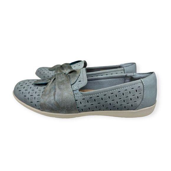 Earth Origins Shoes Size 9.5 M Blue Perforated Nubuck Scarf Slip On Flats Finley - Picture 4 of 7